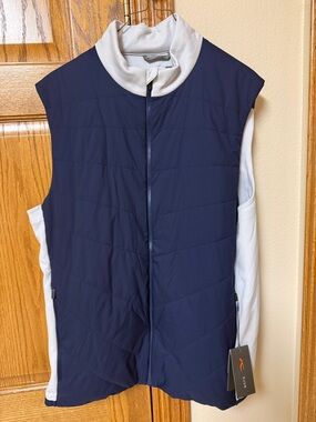 KJUS Release mens Navy and Light Gray Quilted Insulated Vest